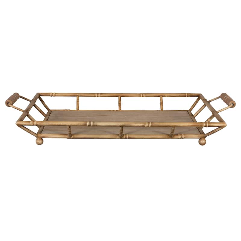 Tropical Wooden Bamboo Tray - 3.5"H x 21"W x 11.5"D