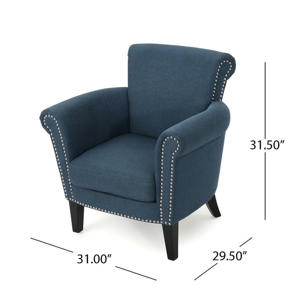 dimension image slide 1 of 4, Brice Contemporary Scroll Arm Club Chair with Nailhead Trim by Christopher Knight Home