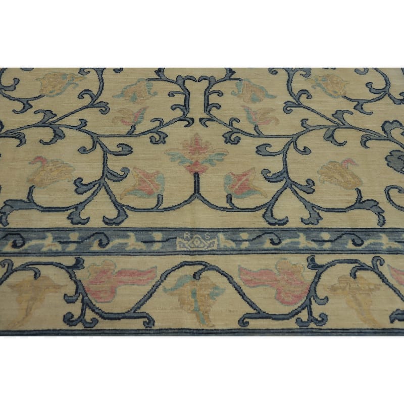 Hand Knotted Traditional Wool Beige Geometric Area Rug - 10' 0'' X 8' 1''