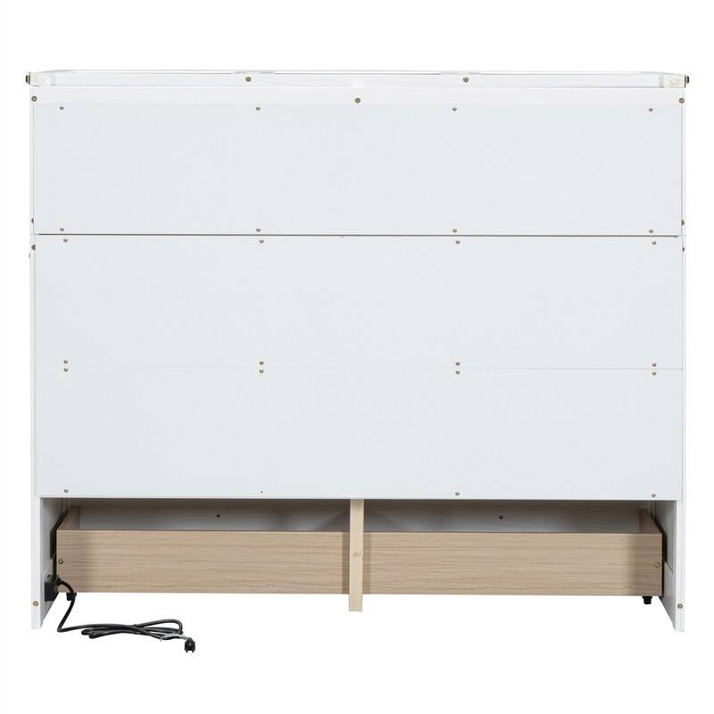 Full/Queen Size Murphy Bed Wall Bed with a Large Storage Drawer and USB Port, Solid Wood Murphy Cabinet Bed, Space Saving Design