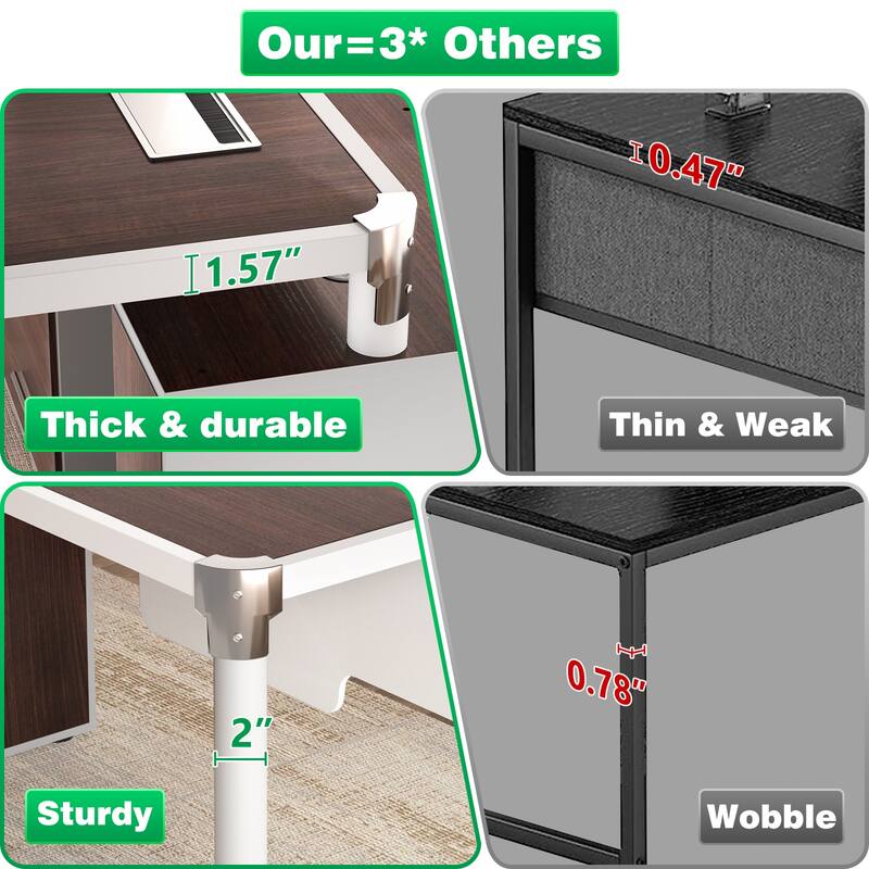L Shaped Desk with File Cabinet and Power Strip, Reversible Corner Office Desk with LED Lights