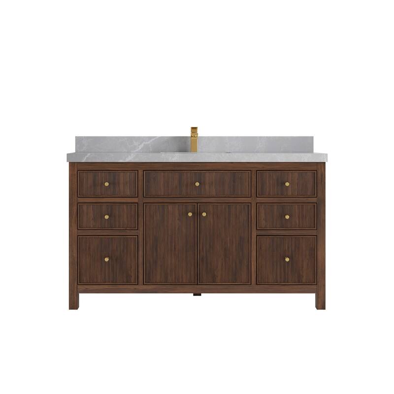 Willow Collections 60 in. W x 22 in. D Sonoma Teak Wood Single Sink Bathroom Vanity with Countertop