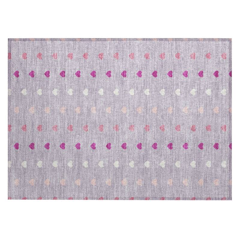 Machine Washable Indoor/ Outdoor Modern Hearts Chantille Rug