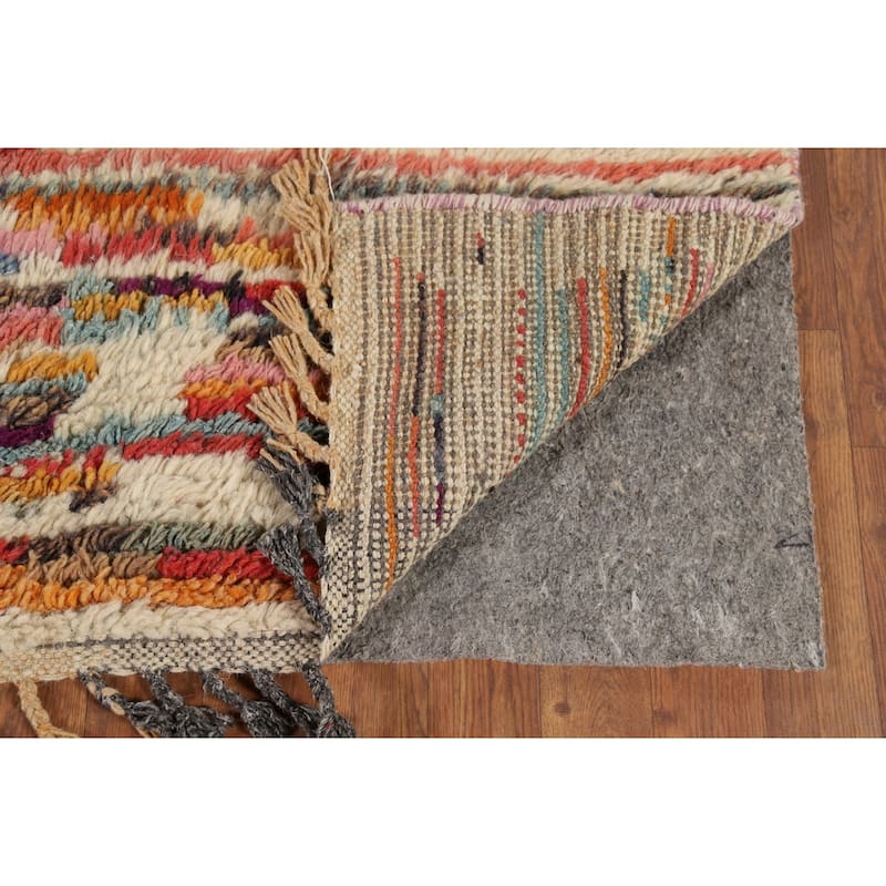 Plush Ivory Moroccan Square Rug Handmade Wool Carpet - 5'5" x 5'11"