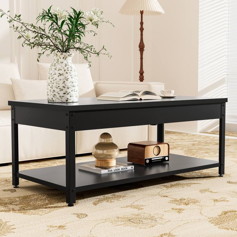Modern Coffee Table End Table with Lockable Drawer, Double-Layer Accent Table Dining Table with Hidden Storage