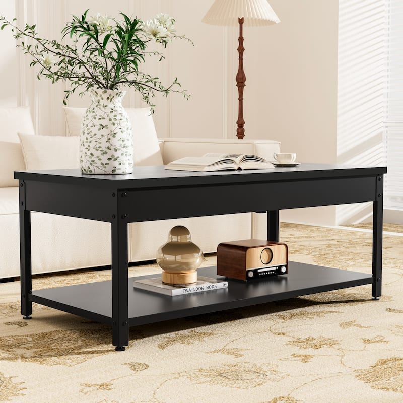double-layer coffee table with hidden storage compartment and fingerprint lock - Living room dining tables