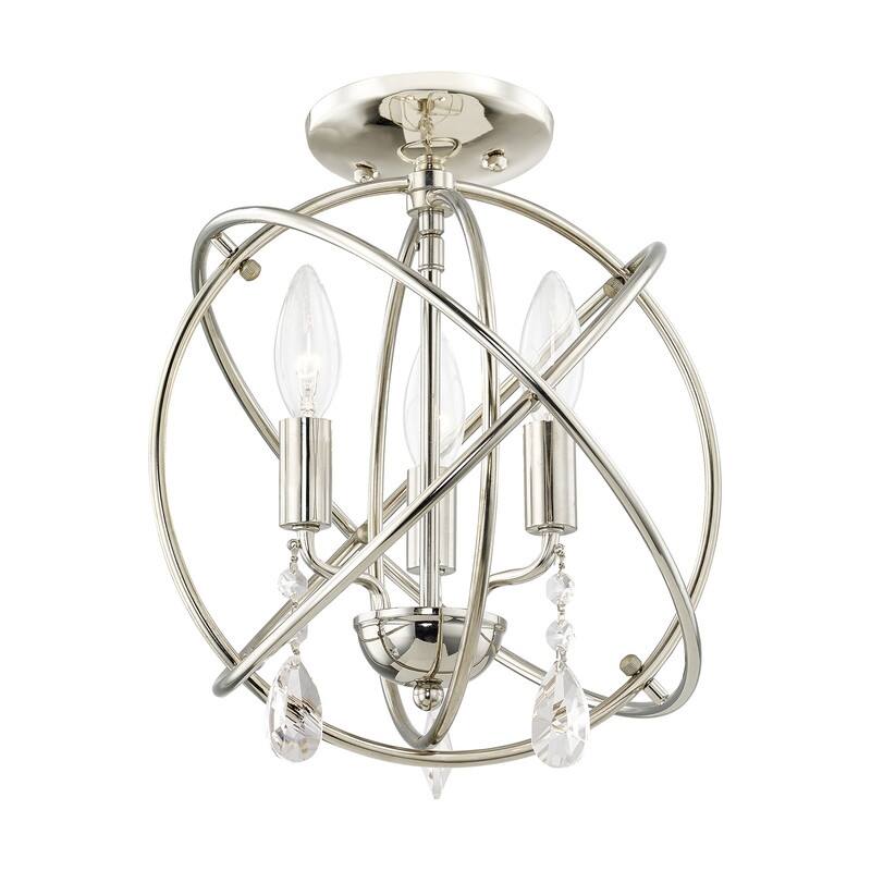 Livex Lighting 3-light Polished Nickel Pendant/Semi-Flush, 40903-35 - 12.625" DIA X 12.25" H/12.625" DIA X 14.25" H