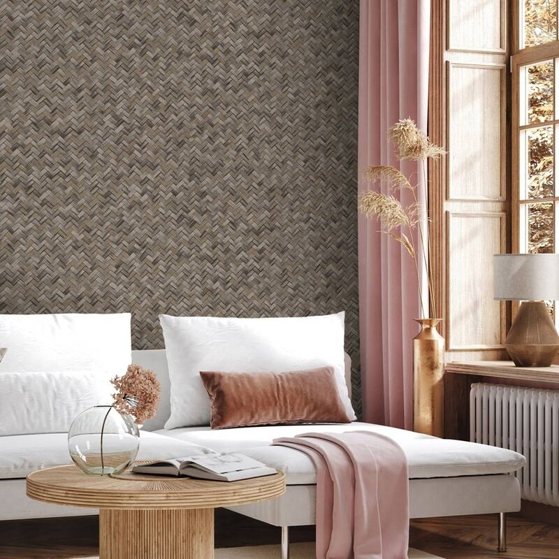 Braided Geometric Pattern Jute Basket Weave Chevron Wallpaper