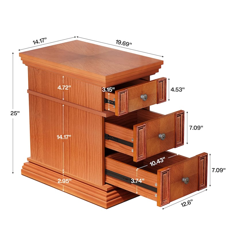 Narrow End Table with 3 Drawers, 19.69''D Vintage Sofa Side Table