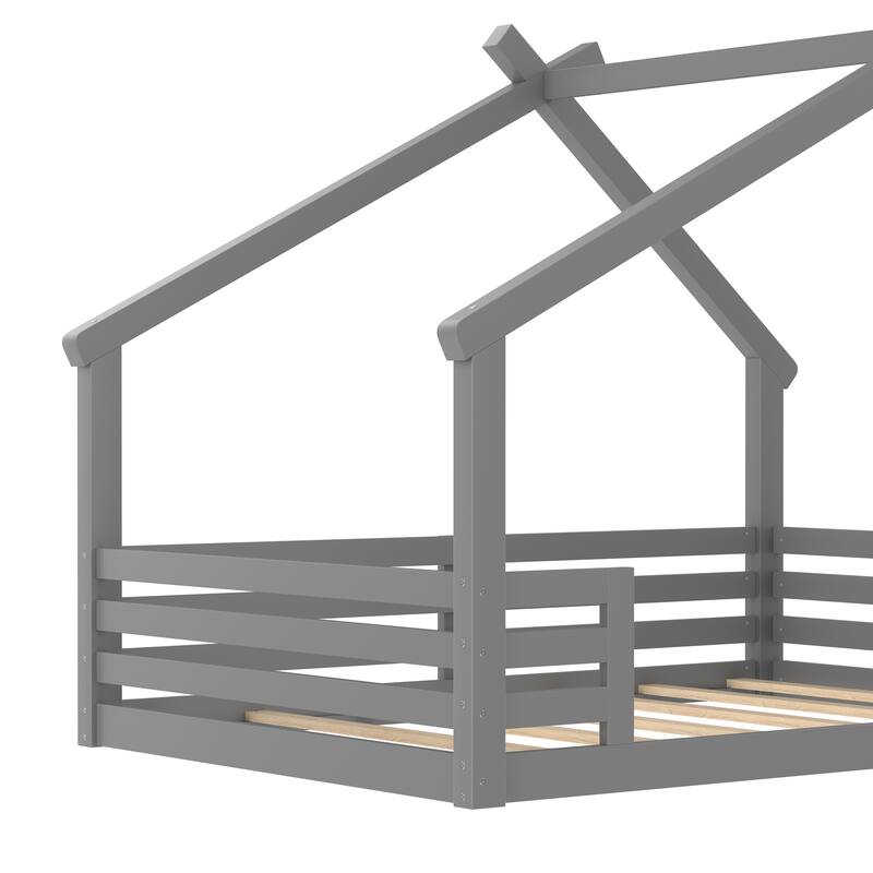 Montessori Kids House-shaped Floor Bed with Window and Shelf