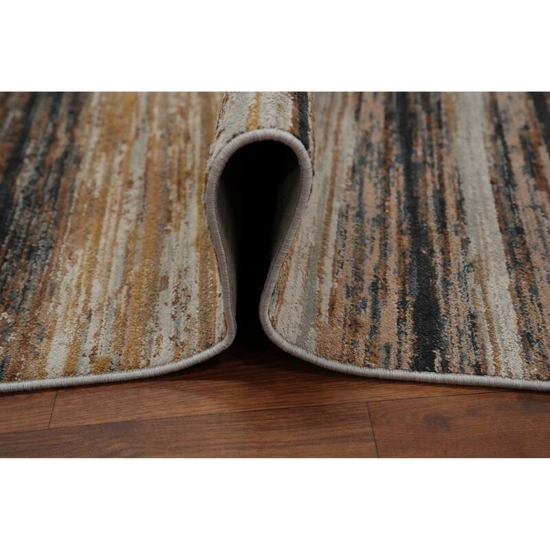 Machine Made Oriental Polyester Carpet Stripe Multi-Colored Distressed Area Rug - 7' 5'' X 5' 2''