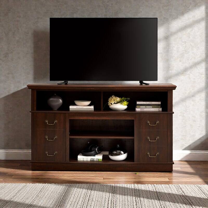 60" Retro Mid-Century Modern TV Stand for TVs Up to 65", Espresso Entertainment Center with Storage and Adjustable Shelves - Espresso