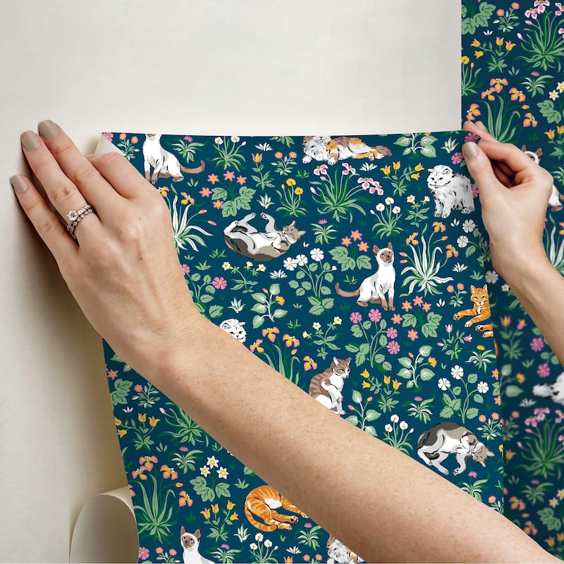Must Love Cats Indigo Peel and Stick Wallpaper