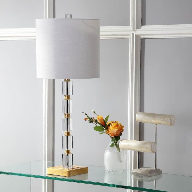 Nala 28.5" Crystal LED Table Lamp, Clear/Brass (Set of 2) by JONATHAN Y