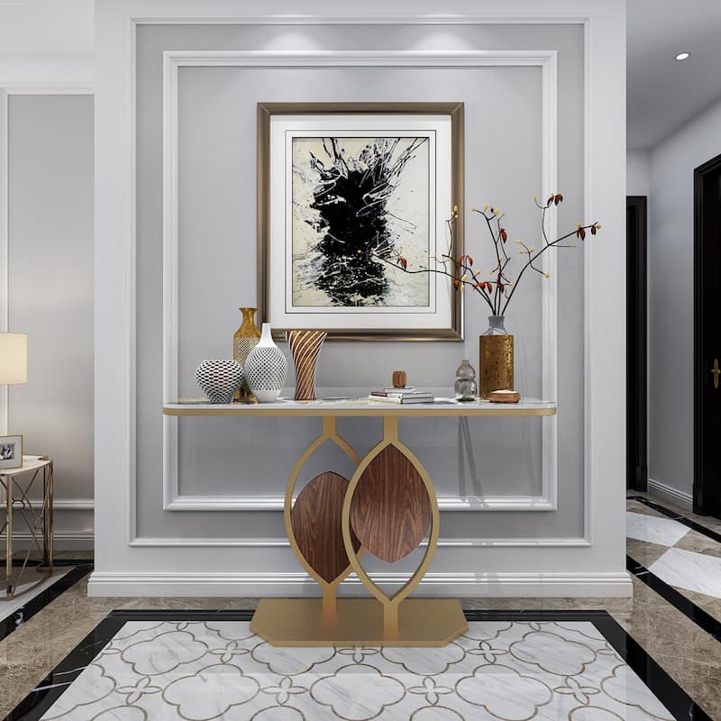 48" Modern Console Marble Table with Gold Base Entryway Living Room - 48"x12"x31"