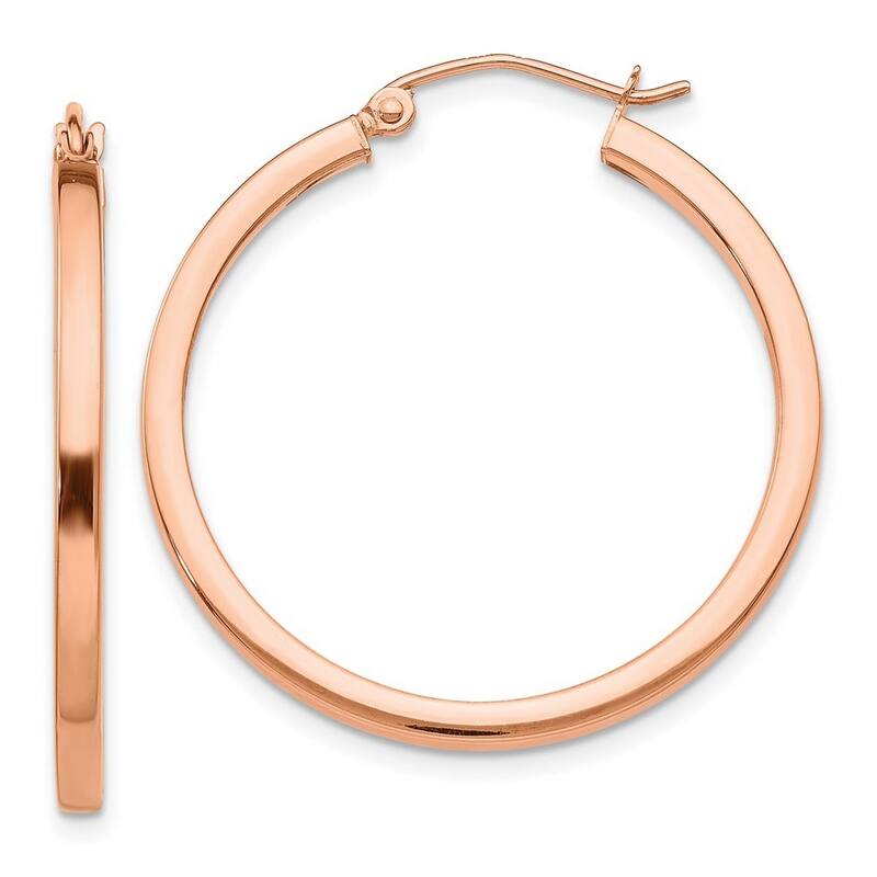 Curata 14k Rose Gold Light Satin Diamond Cut 30x2mm Classic Square Hoop Earrings