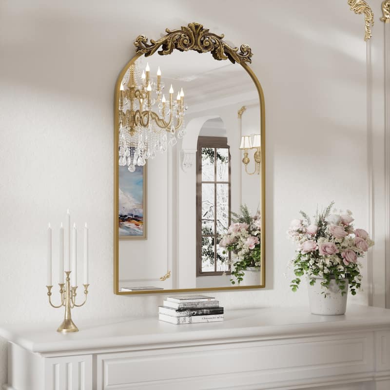 Baroque Ornate Metal Arch Mirror - 19W * 30H Inches