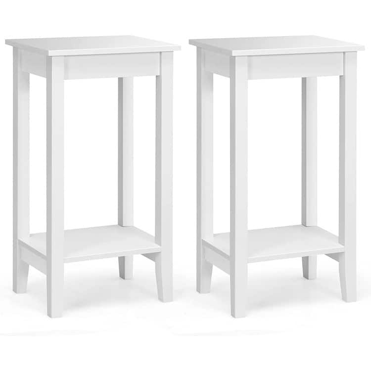 Set of 2 Versatile 2-Tier End Table with Storage Shelf - 16"x11.5" x 29" (L x W x H) - White