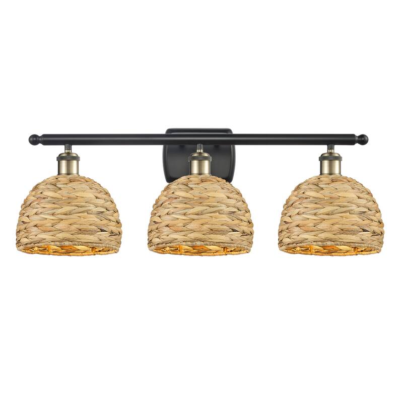 Innovations Lighting 516-3W-12-28 Woven Rattan Vanity Woven Rattan 3 - Black Antique Brass / Natural