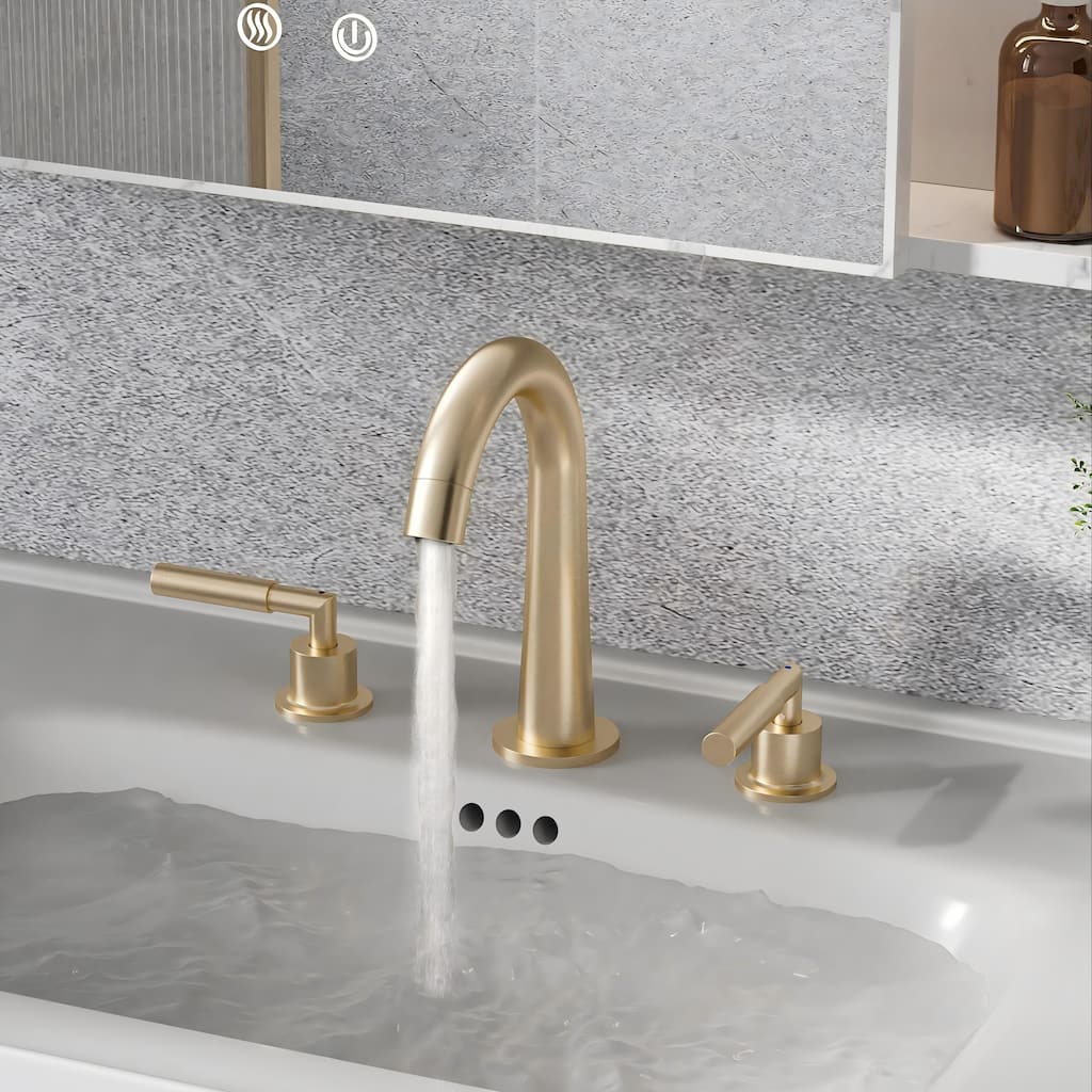 Modland 304 Stainless Steel 3-Hole Bathroom Faucet with 360-degree Swivel Spout, Brushed Gold