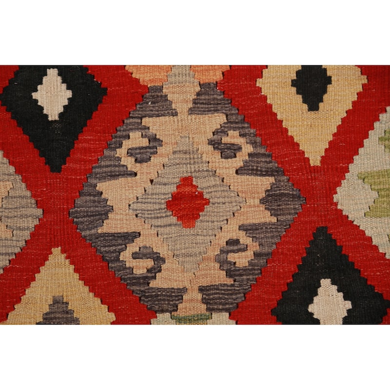 Geometric Kilim Oriental Area Rug Hand-Woven Tribal Wool Carpet - 8'0"x 11'3"