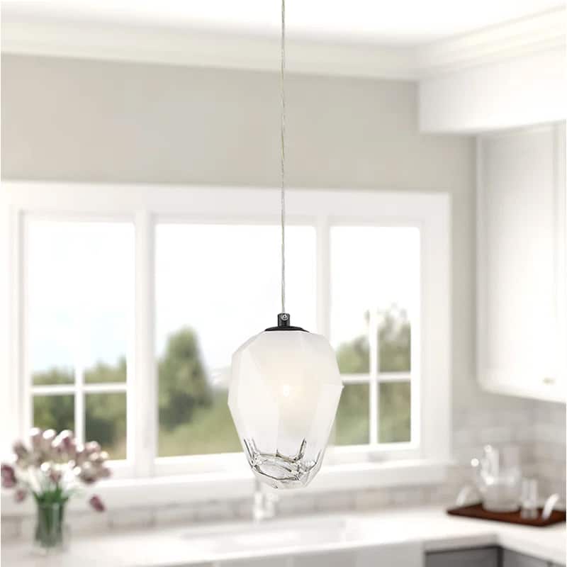 1-Light Black Pendant With A White Glass Shade