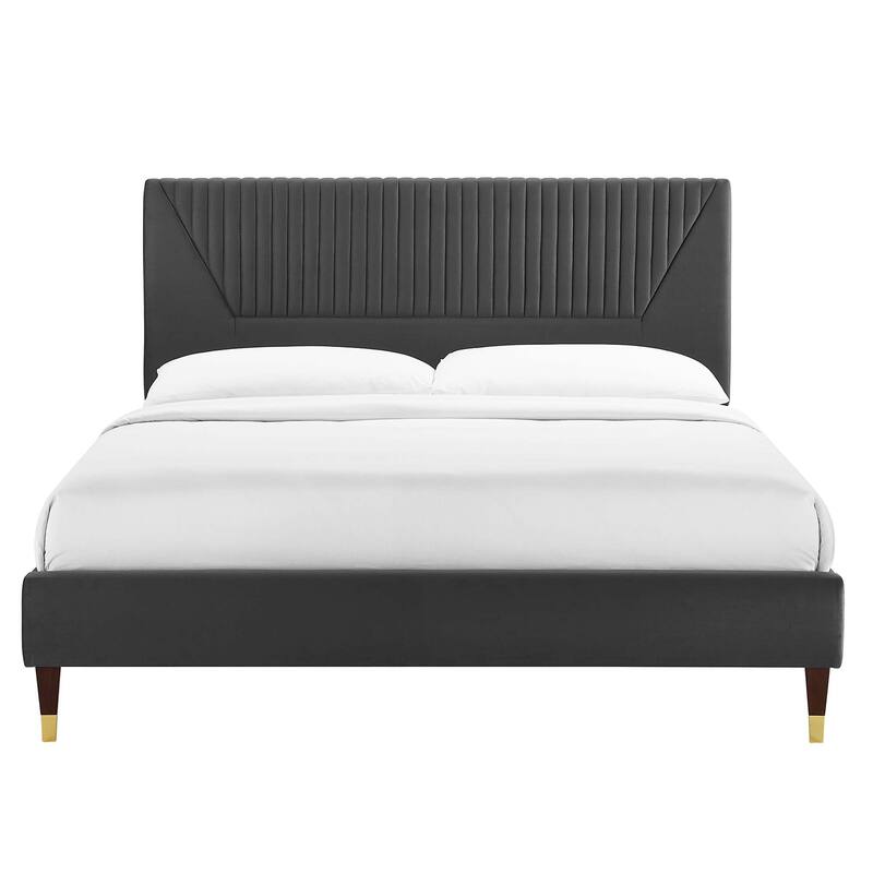 Yasmine Channel Tufted Performance Velvet Queen Platform Bed