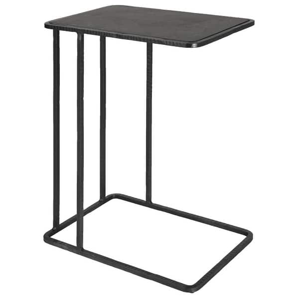 slide 2 of 6, Uttermost 22905 12" Wide Iron, Plywood, and Stone End Table Black