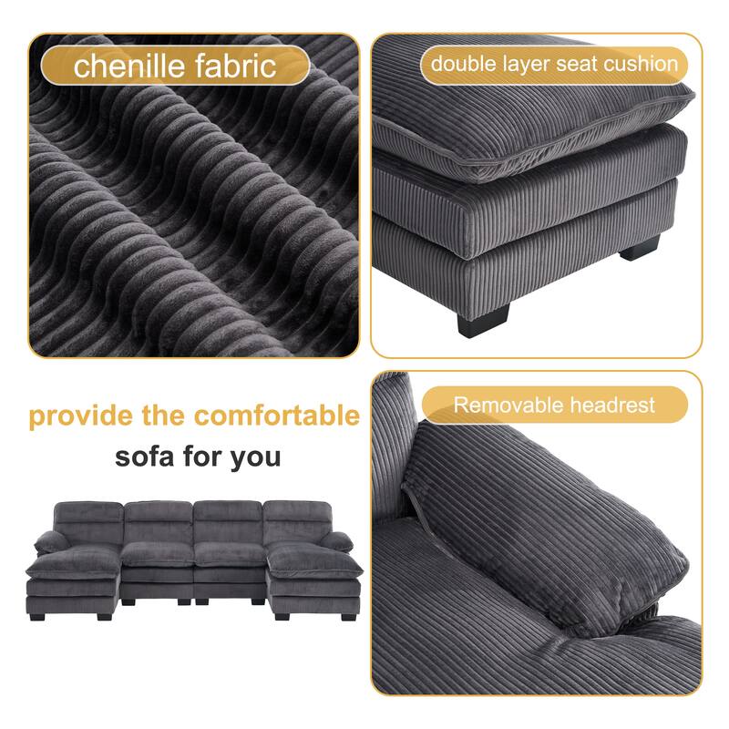 111.8" U-shaped profile sofa, including two single seats and two chaise