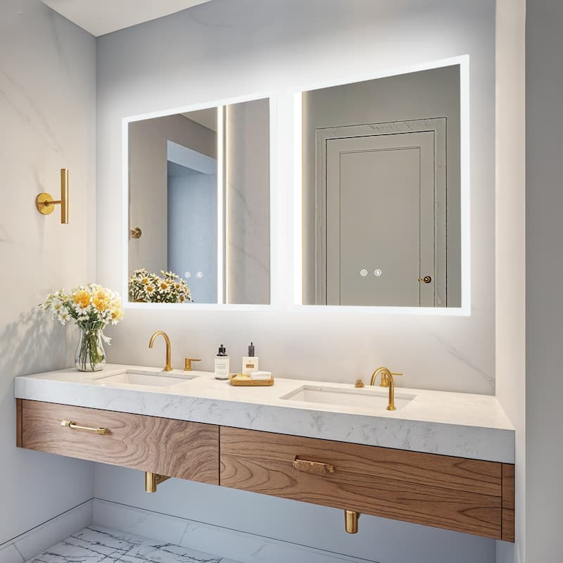 Rectangle Wall LED Bathroom Mirror Backlight Anti-fog Makeup Mirror Horizontal or Vertical