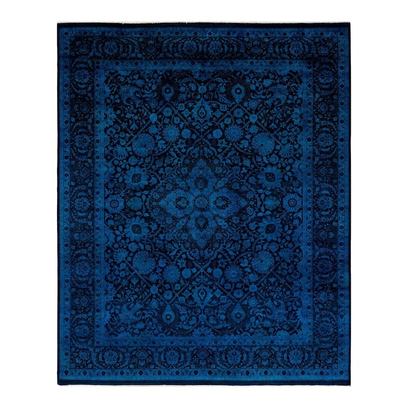 Overton Hand Knotted Wool Vintage Inspired Modern Contemporary Overdyed Blue Area Rug - 8' 1" x 9' 10"