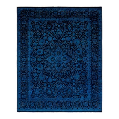 Overton Hand Knotted Wool Vintage Inspired Modern Contemporary Overdyed Blue Area Rug - 8' 1" x 9' 10"