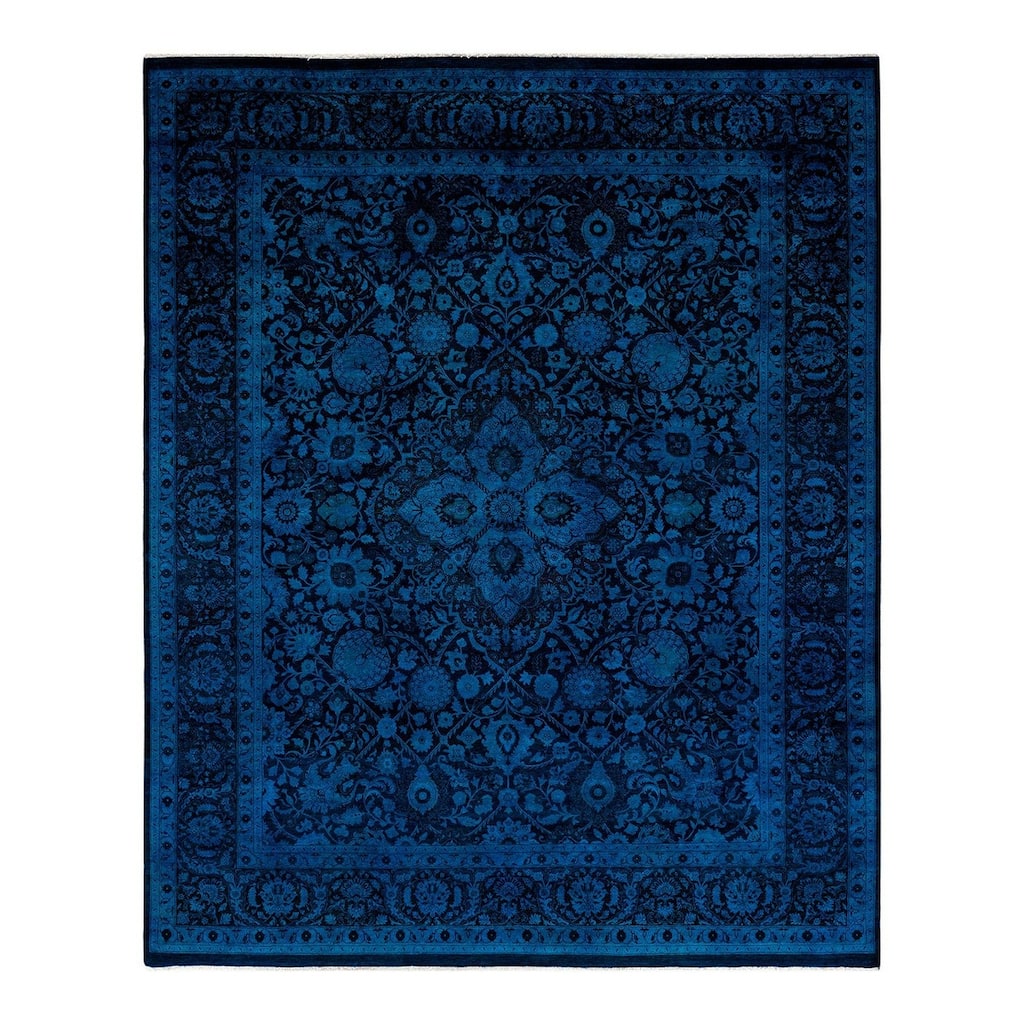 Overton Hand Knotted Wool Vintage Inspired Modern Contemporary Overdyed Blue Area Rug - 8' 1" x 9' 10"