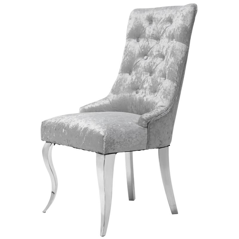 Ice Velvet Button Tufted Dining Chair High Wingback - Silver