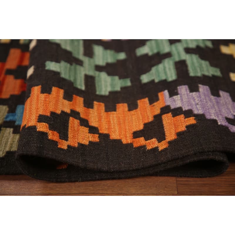 Hand Woven Oriental 100% Wool Carpet Southwestern All-Over Multi-Colored Kilim Area Rug - 9' 8'' X 6' 10''