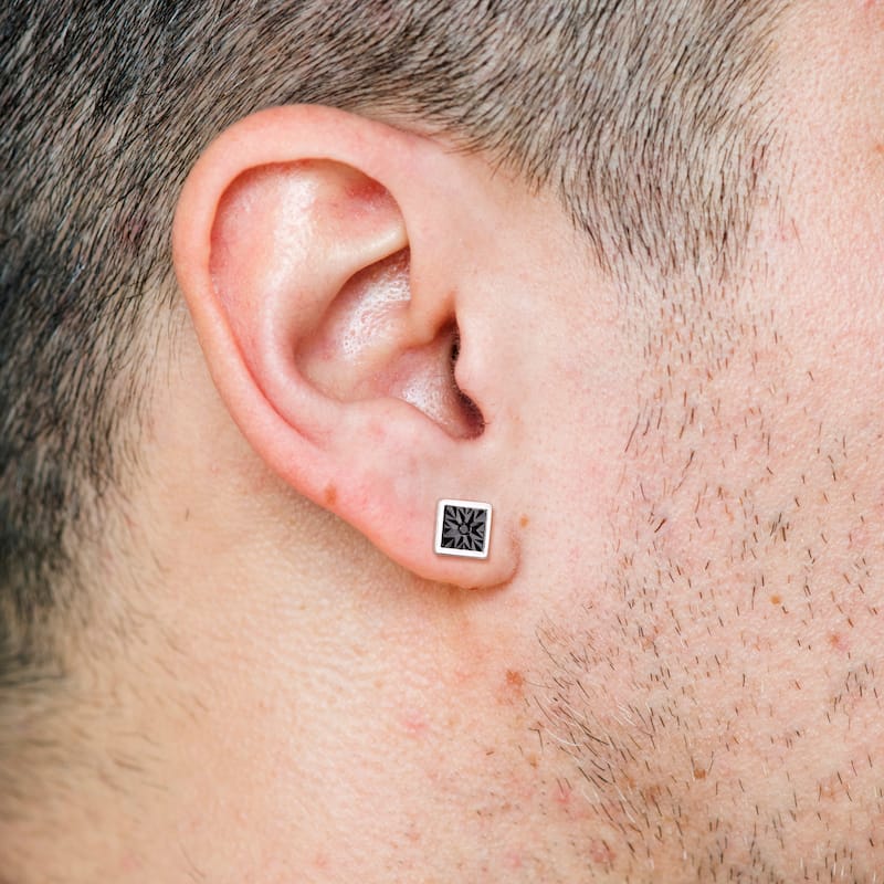 Miadora Black Diamond Accent Square Men's Stud Earrings in Sterling Silver