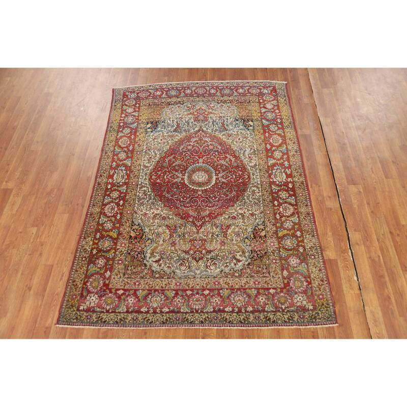 Pre-1900 Antique Vegetable Dye Isfahan Persian Wool Carpet - 4'7" x 6'7"