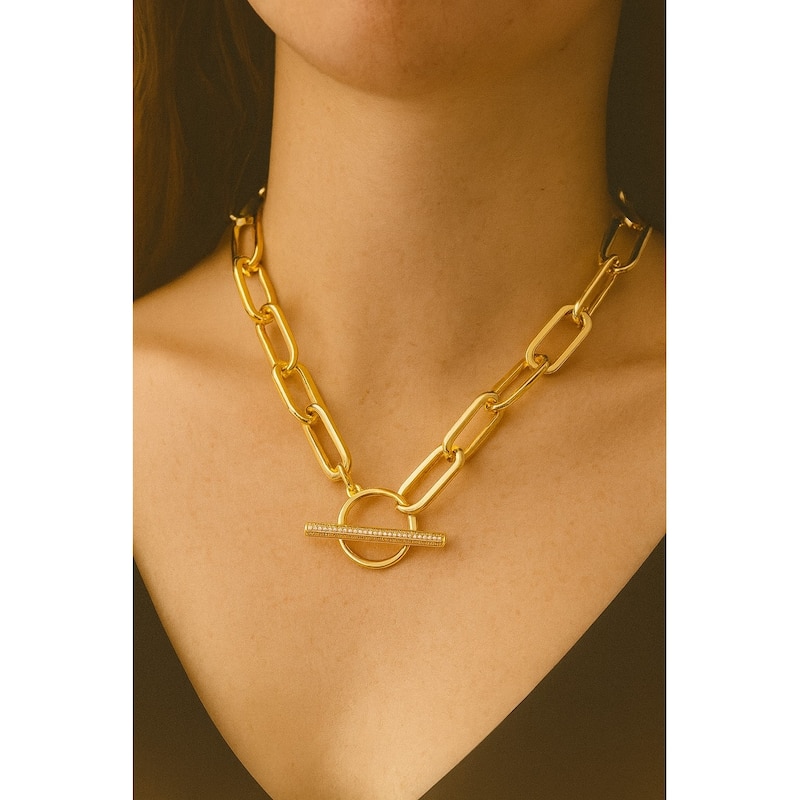 Paper Clip Chain + Cubic Zirconia Toggle Necklace