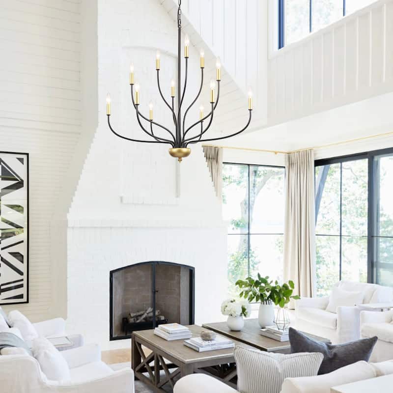 12 - Light Candle Style Chandelier ,Classic Farmhouse Chandelier with Lotus Shaped for Kitchen Island Living Dining Room