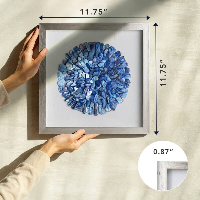 American Art Decor Blue Seashell Mosaic 3D Textured Wall Art with Champagne Frame, 2 Piece Set for Coastal Beach Theme Decor