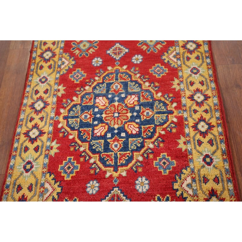 Geometric Red Kazak Oriental Accent Rug Hand-Knotted Wool Carpet - 2'0" x 3'0"