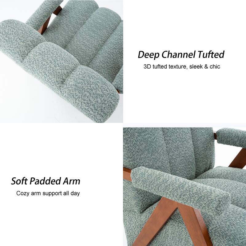 Mid Century Modern Accent Chair, Chenille Armchair with Solid Wood Legs, Channel Tufted Comfy Reading Chair for Living Room