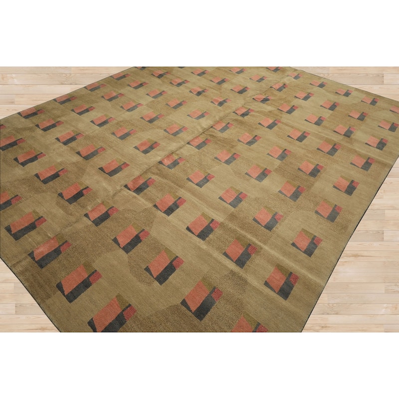 7'11''x10 Tibetano Hand Knotted Wool Moss Modern & Contemporary Designer Rug - 7' 11'' x 10'