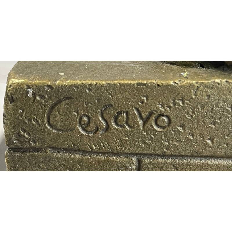 Farmer Girl Carrying Basket Of Fruits Bronze Statue Sculpture 15.5 Inches X 6 Inches