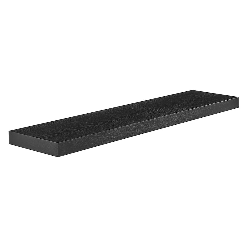HomeRoots 75" Black Wooden Wall Mounted Floating Shelf