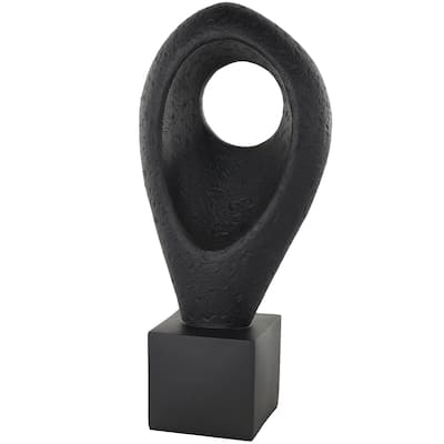 Polystone Abstract Textured Cutout Teardrop Sculpture with Block Base - - Roche River Decor