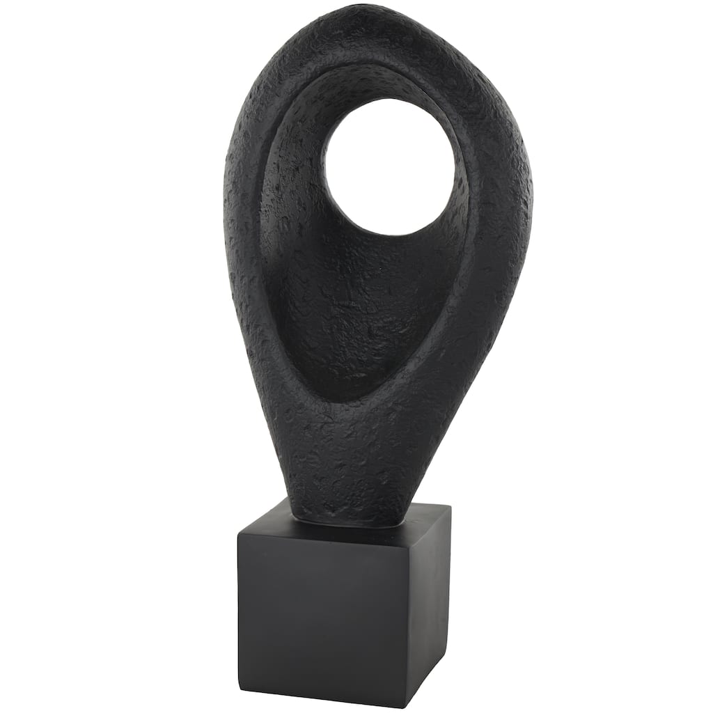 Polystone Abstract Textured Cutout Teardrop Sculpture with Block Base - - Roche River Decor