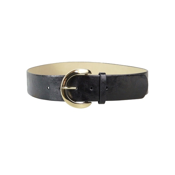 Style & Co. Women's 'C'-Buckle Faux Leather Oversized Belt - Black/Gold - S