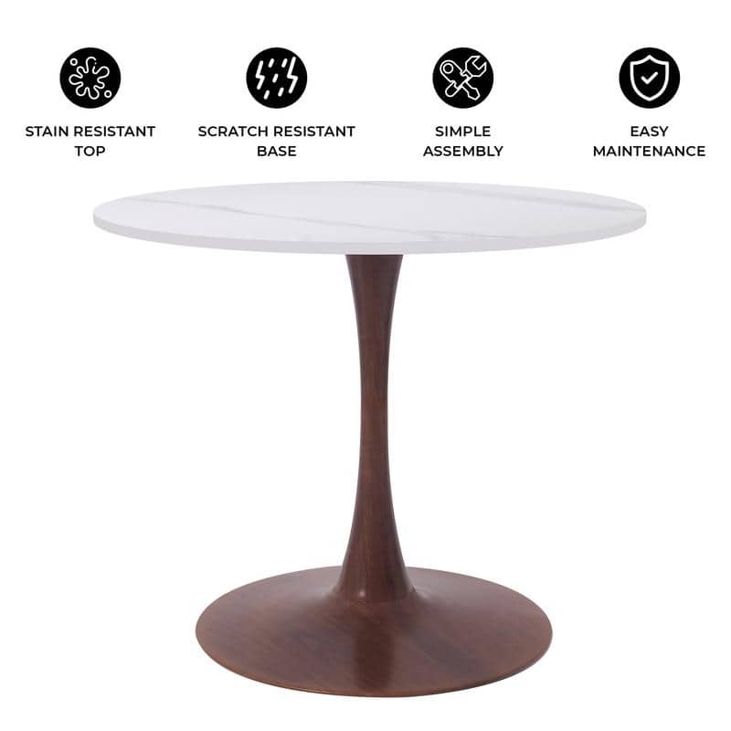 Bristol Modern 31" Round Sintered Stone Dining Table with Pedestal Base - Minimalist Scratch-Resistant Kitchen Table