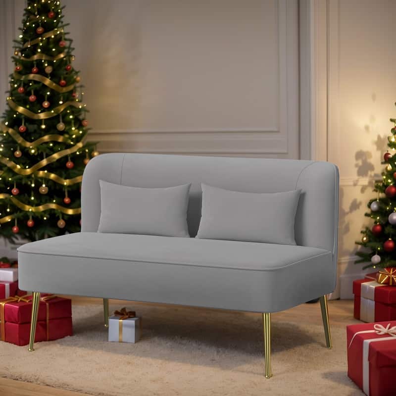 Velvet Upholstered Metal Legs Loveseat